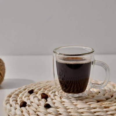 Aramoro double wall glass latte cup with handle, 250ml pair